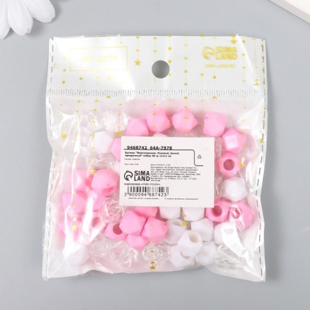 Plastic beads "Crystal polyhedron. Pink, white, transparent" set 30 g 1x1x1 cm-2