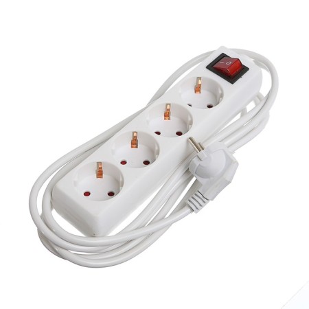 Luazon Lighting extension cord, 4 sockets, 3 m, 10 A, 2200 W, 3x1.5 mm2, with salary, with off., B-1