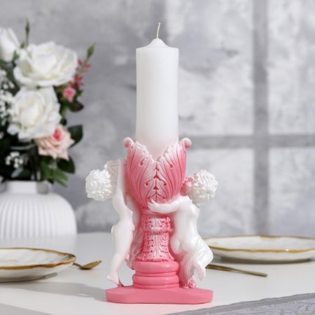 Figure wedding candle "Two Angels", 29.5x15 cm, white-pink, 48 hours, home-1