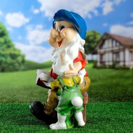 Garden figure "Dwarf with a hare and book" 42x28cm-5