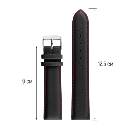 Watch strap, male, 20 mm, harness 75 mm, larynx 115 mm, genuine leather, black-1