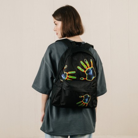 Backpack school textile "imprint", with a pocket, black color-9