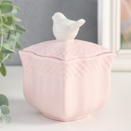 Coramics box "White sparrow. Figure" Pink 10.9x8.2x8.2 cm-1