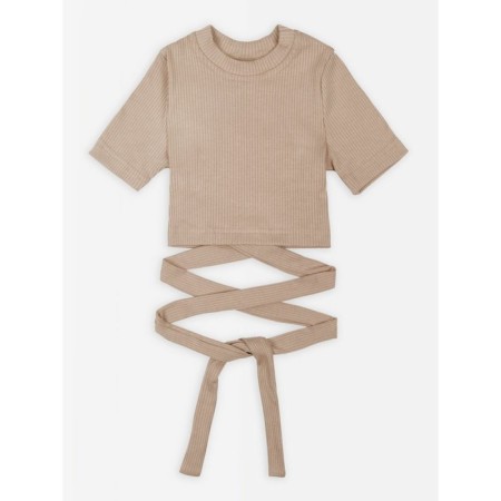 Top for a girl with short Generation sleeves, height 134 cm, beige color-5