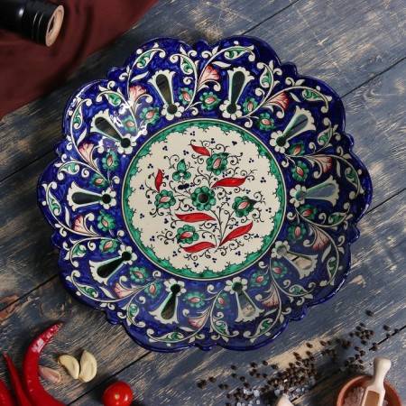 Rishtan ceramics "Flowers", 33 cm, blue-1