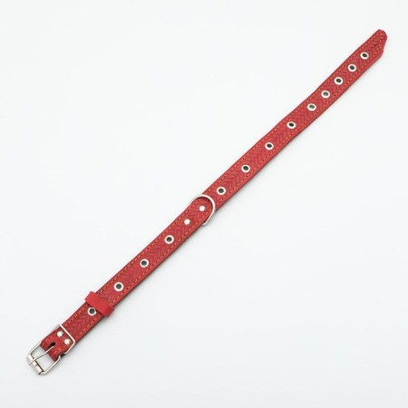 Collar combined leather/tarpaulin, dimensionless, 56 x 2.5 cm, Osh 25-51 cm, red-2