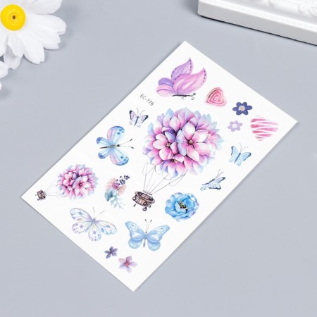 Tattoo on the body color "Flowers and butterflies" 12x7.5 cm-1