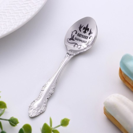 A spoon is registered, tea, with an engraving "Eugene", h = 14-1