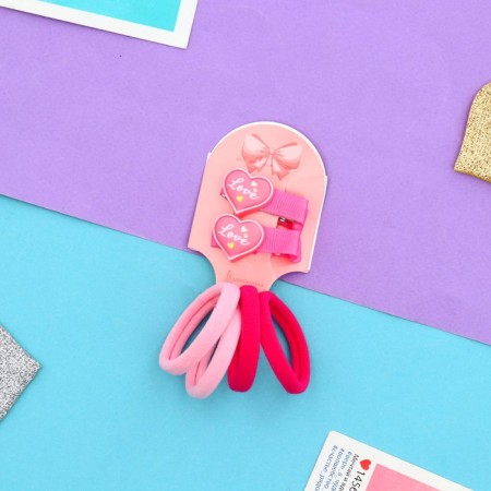 Hair set "Baby" (4 elastic bands, 2 clamps 3.5 cm) heart, pink