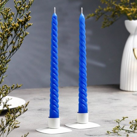 A set of candles of twisted, 2.2x 25 cm, lacquered 2 pieces, blue