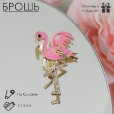 Flamingo brooch is cute, white-pink color in gold