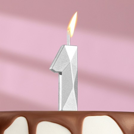Candle in the cake on the skewer "Almaz", the number "1", silver, 4.8x2.6 cm