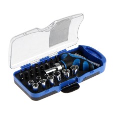 A screwdriver with a set of bit and end heads of the tundra, in a plastic case, 1/4 