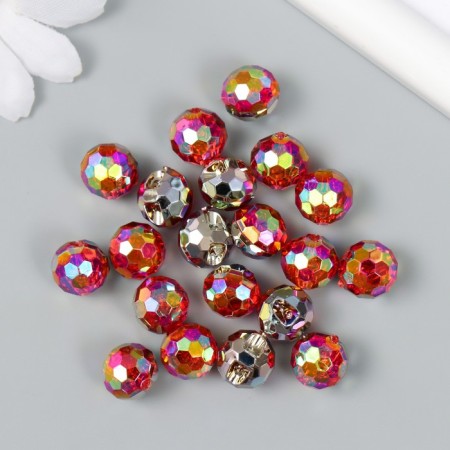 Buttons plastic for creativity 1 puncture "ball holography. Red" set 12 pcs d = 1.2 cm-2