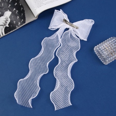 Hair clip "Schoolgirl" bow 12x30 cm, white in strip-2