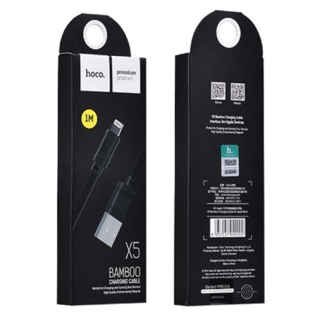 Hoco X5, USB cable - Lightning, 2.4 A, 1 m, flat, black-2