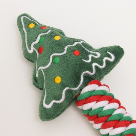 A squeaking toy, soft for dogs "Christmas tree" with a rope, 32 cm-3