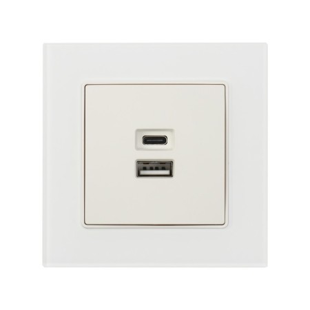 Socket with USB-A + usb-C connectors, 2.1 A, 5V, TOT MATTE GLASS, hidden, glass, white-2