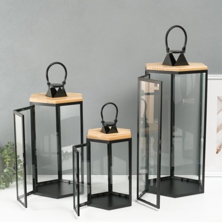 Climber Metal, wood, lantern "Six faces" set 3 pcs 22.5x19.5x43.5; 18.5x16x31 cm-3