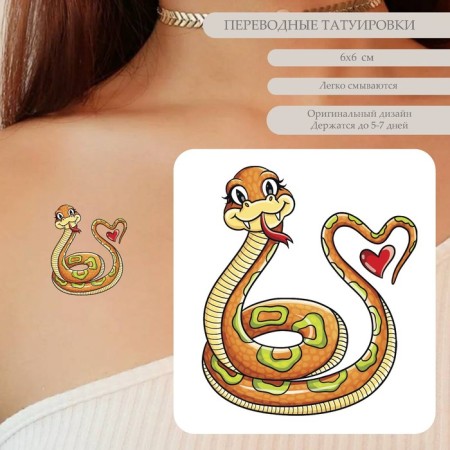 Tattoo on the body color "Python and heart" 6x6 cm