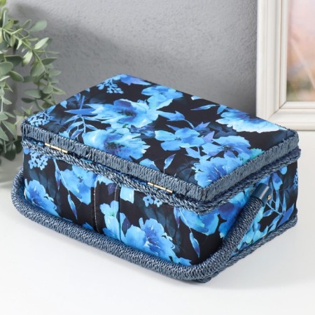 Casket for needlework "Blue flowers on blue" 24x16x11 cm-6