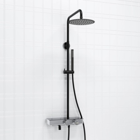 The shower system Wasserkraft A114.258.217.cb Thermo, tropical shower, thermostat, black/chrome 101151-1