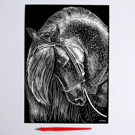 Engraving "horse" with a metallic effect "silver" A4-2