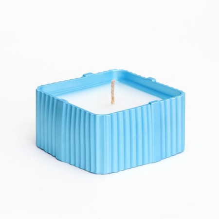 Candle "Square" in a candlestick with narrow faces of gypsum, 7.5x3.5cm, blue-1