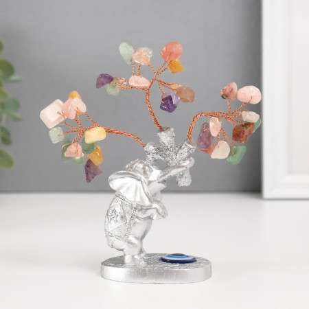 Bonsai souvenir "Silver Elephant with Cash tree" Color 36 stones 6.2x4.5x13.5 cm