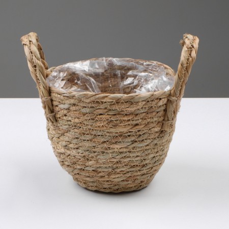 Kashpo wicker "Kenya" round with handles, 15.5x15.5x13.5 cm, natural-1