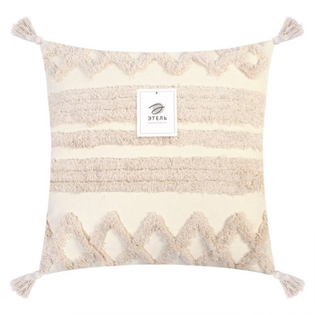 Decorative pillowcase "Ethel" BOHO, 45x45 cm, milk color, 100% cotton-5