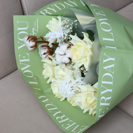 Flower film Two -way Packaging "Love You", olive, 56 x 56 cm-10