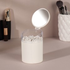 Organizer for cotton sticks, with a lid, with a mirror, d = 6.8 × 9.8 cm, white/transparent