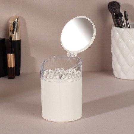 Organizer for cotton sticks, with a lid, with a mirror, d = 6.8 × 9.8 cm, white/transparent