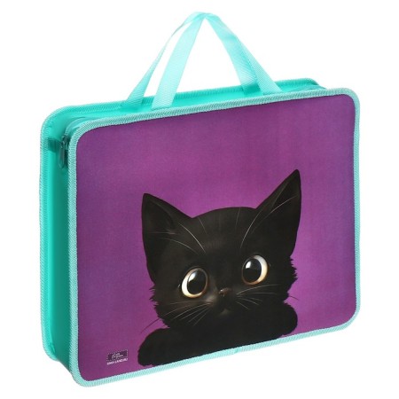 Folder with A4 handles, 330 x 260 x 75 mm, plastic, pens, Calligrata "Cat Black"-1