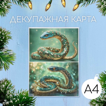 Декупажная карта "Драгоценная змея", плотность 45 г/м2, формат А6