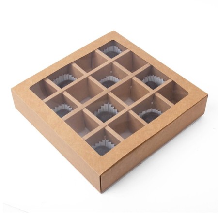 Folding box under 16 sweets with a window, craft, 17.7 x 17.7 x 3.8 cm-1