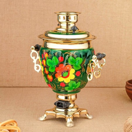 The set "Poppies on the Green", a stoker, 3 objects, a samovar 3 l, a teapot 0.7 l, tray-14