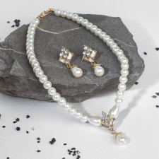 Set 2 items: earrings, Antoinetta necklace Grange, white color in gold, 40 cm