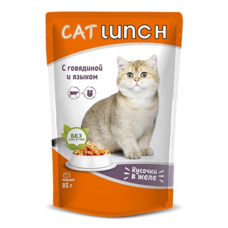 Wet Cat Lunch food for cats, pieces in jelly, beef/tongue, 85 g