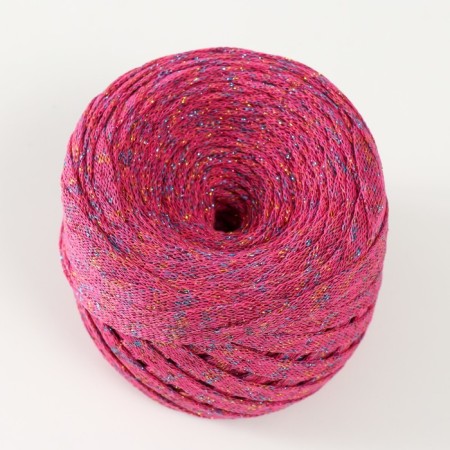 Knitted yarn "Ribbon" with Lurex 85m/170 ± 5 g (fuchsia, lurex: rainbow)-1