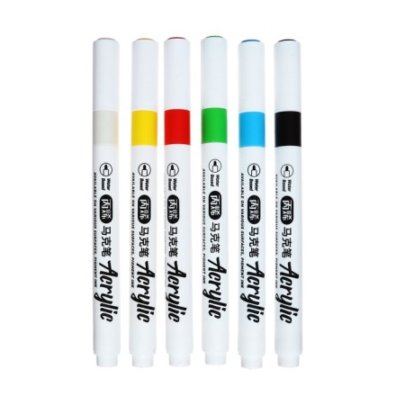 A set of acrylic markers 6 colors, a round tip, for any surface