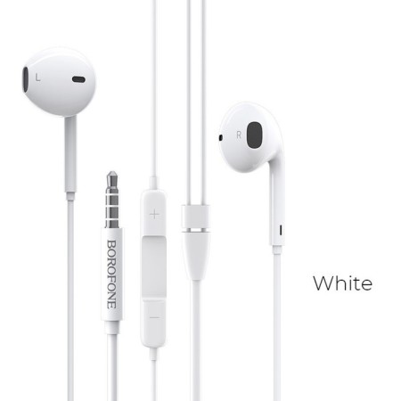 Headphones Borofone BM30, inserts, microphone, jack 3.5 mm, cable 1.2 m, white-1