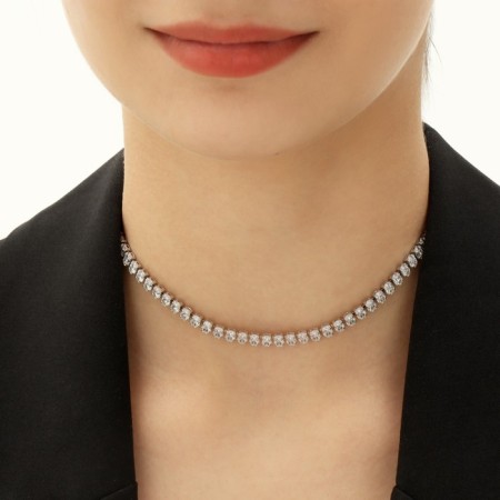 Necklace with rhinestones "ice" ovals, white color in silver, 30 cm-2