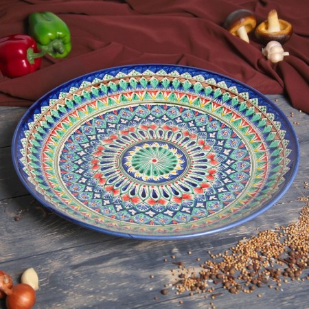 Lryagan Round Rishtan ceramics, 41cm, brown-red-blue ornament