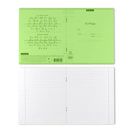 Notebook 12 sheets in the Erichkrause line classic Coverpro Neon, plastic cover, offset unit, whiteness 100%, green-6