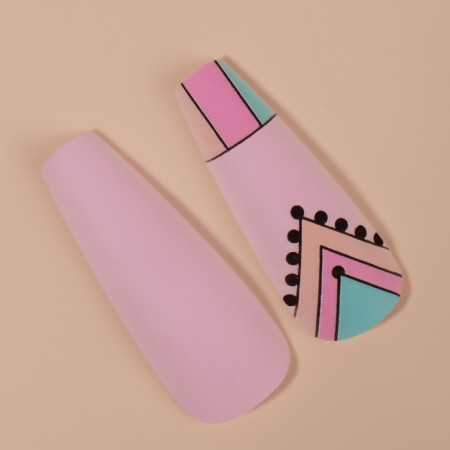 Follow Nails "Pattern", 12 pcs, with adhesive plates, ballerina shape, multi -colored-3