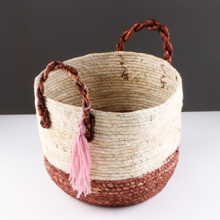 Argentina storage basket, with handles, 30 x 25 x 24.5 cm, natural, burgundy-1