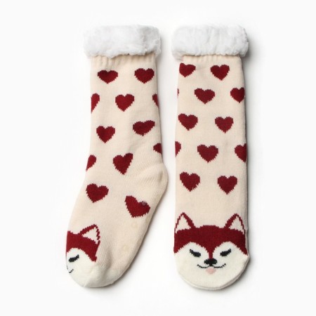 Women's socks with fur art.a39, pink color/wolf rr 36-40