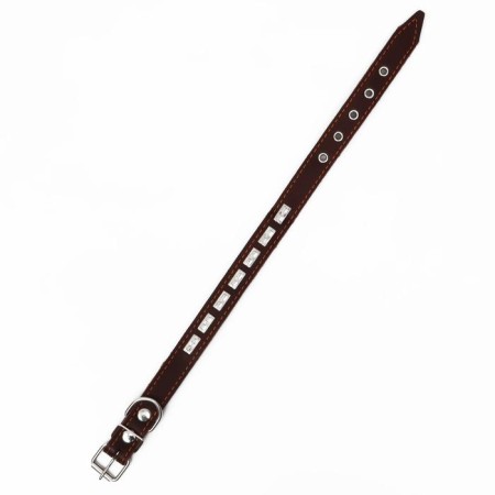 Leather collar on synthetic winterizer, decorated, 55 x 2.5 cm, Osh 35-45 cm, brown-2